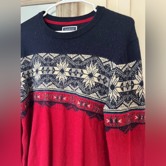 Club Room Red and Navy Blue Crewneck Sweater - Picture 2 of 7